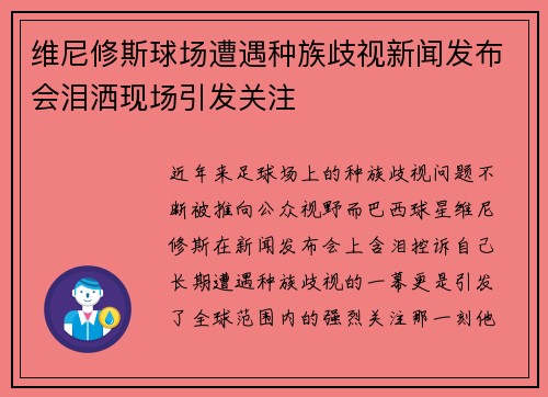 维尼修斯球场遭遇种族歧视新闻发布会泪洒现场引发关注