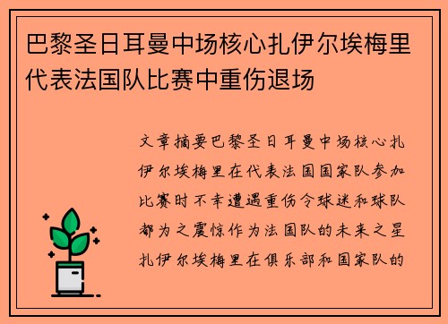 巴黎圣日耳曼中场核心扎伊尔埃梅里代表法国队比赛中重伤退场 巴黎圣日耳曼中场核心扎伊尔埃梅里代表法国队比赛中重伤退场